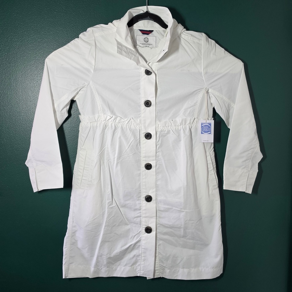 Sun50 Womens XS White Sun Protection Hooded Coat Jacket Button Up NWT UPF